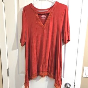 Torrid Womens Plus Size 1 Red Burnt Orange Relaxed Asymmetrical Tunic Shirt